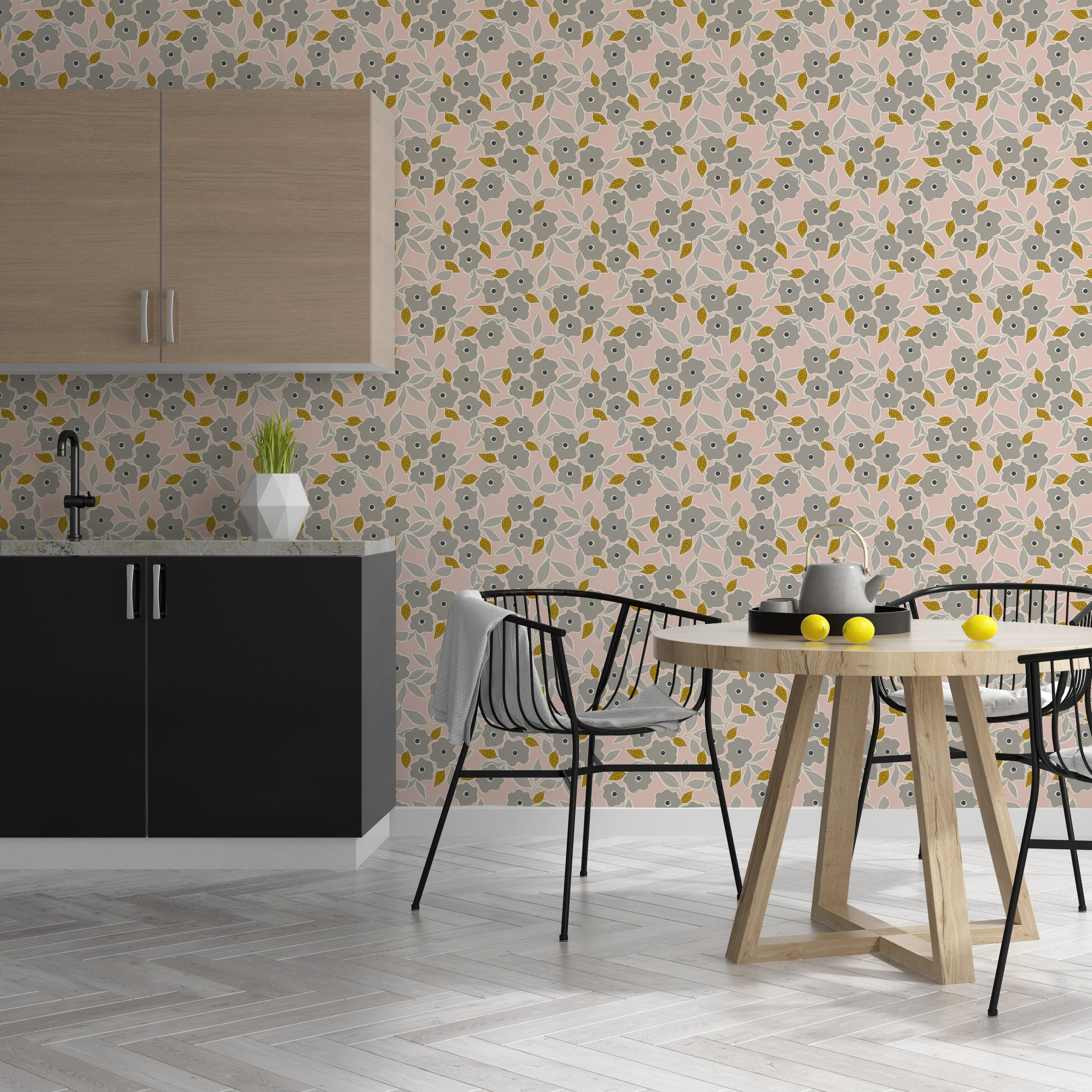 Flowers in Frolic Wallpaper featuring vibrant floral patterns on a smooth surface, ideal for modern home decor.