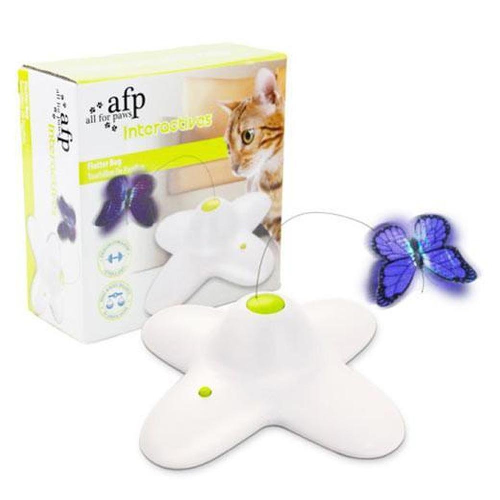 Interactive Flutter Bug Butterfly Cat Toy with rotating butterfly teaser for pets, designed to engage and entertain cats and dogs.