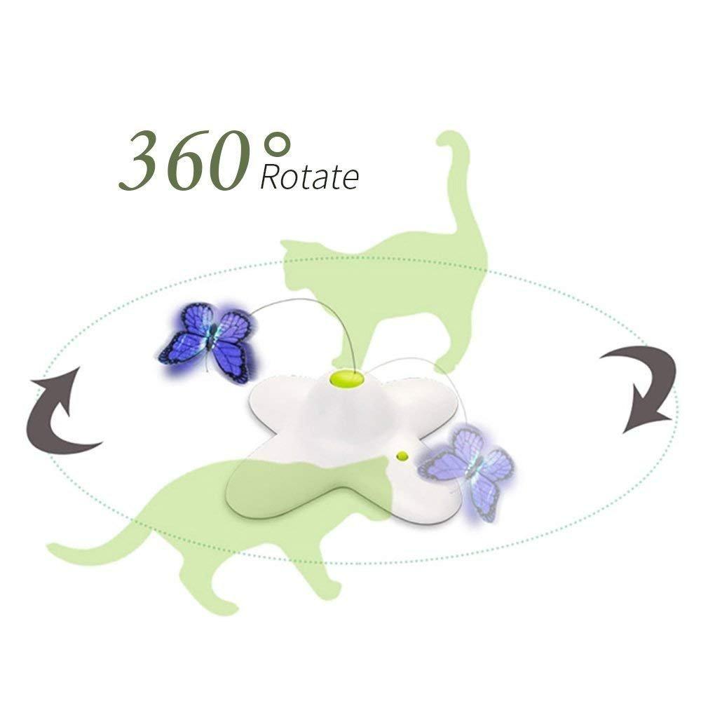 Interactive Flutter Bug Butterfly Cat Toy with rotating butterfly teaser for pets, designed to engage and entertain cats and dogs.