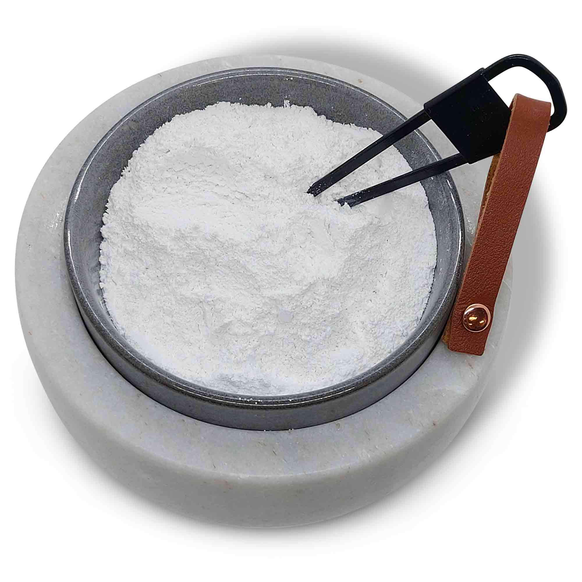 Food Grade Calcium Hydroxide Powder in a resealable bucket, white powder suitable for food and industrial applications.