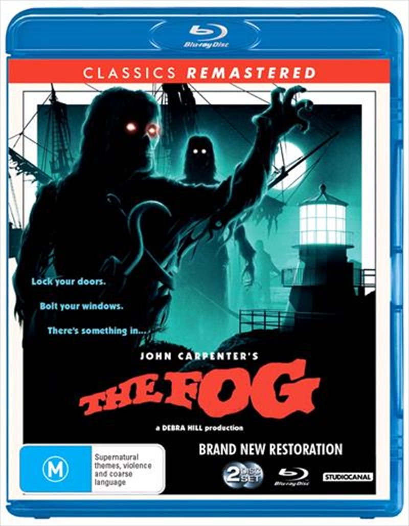 Blu-ray cover of John Carpenter's The Fog featuring eerie fog and ghostly figures.