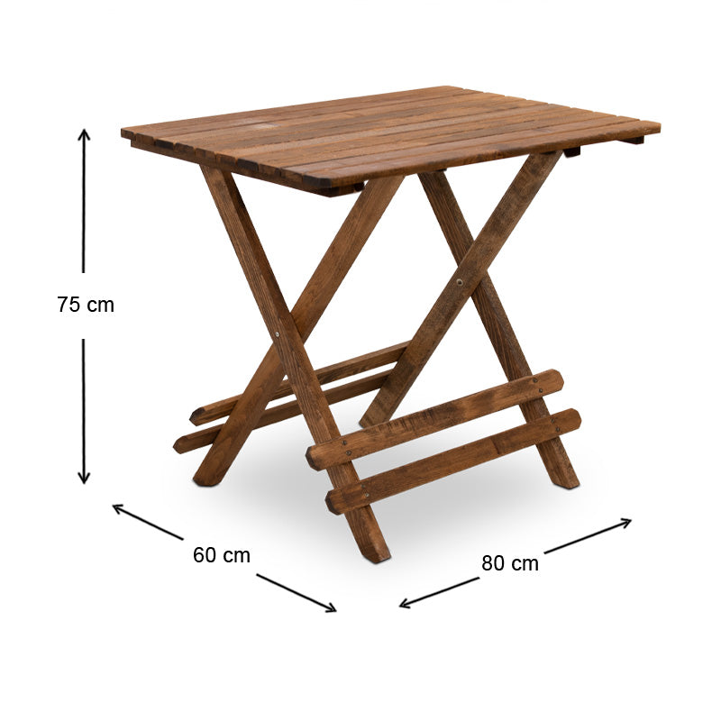 Foldable Table JANET made of beech wood with walnut finish, dimensions 80x60x75cm, perfect for outdoor use.