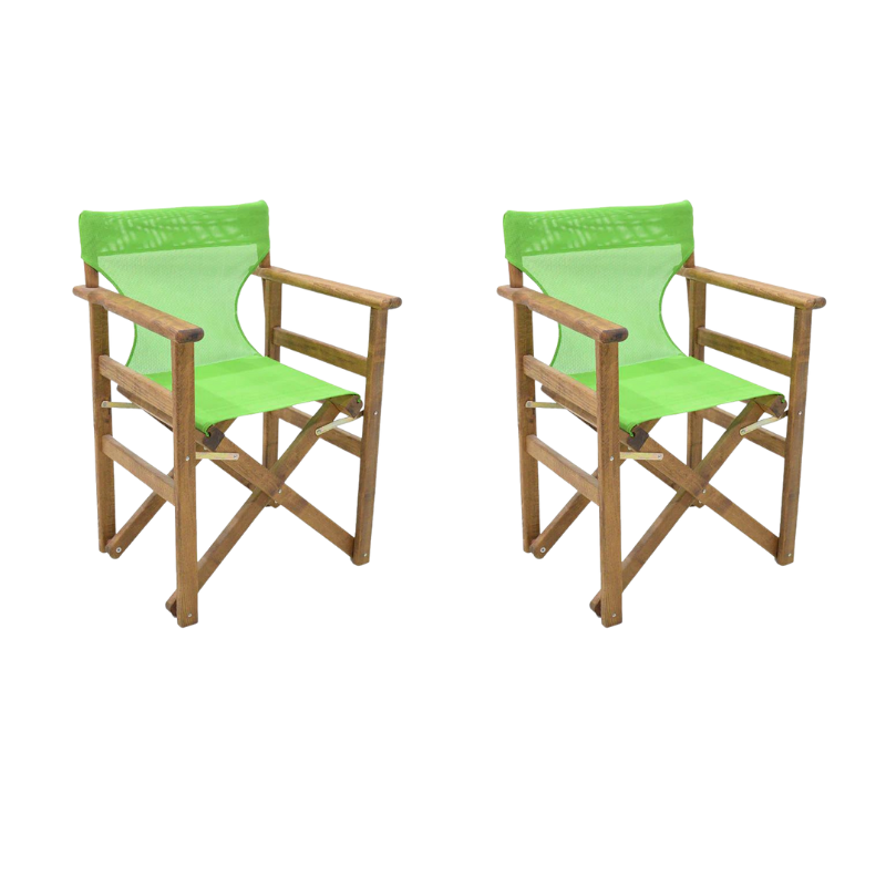 Folding Garden Armchair SPACE in walnut finish with light green fabric, perfect for outdoor use.