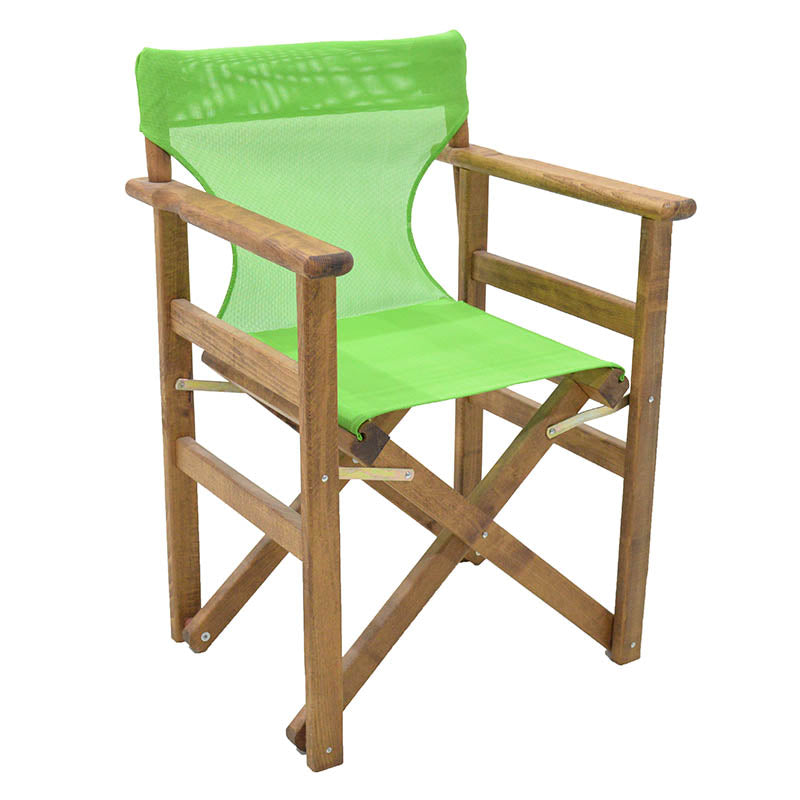 Folding Garden Armchair SPACE in walnut finish with light green fabric, perfect for outdoor use.