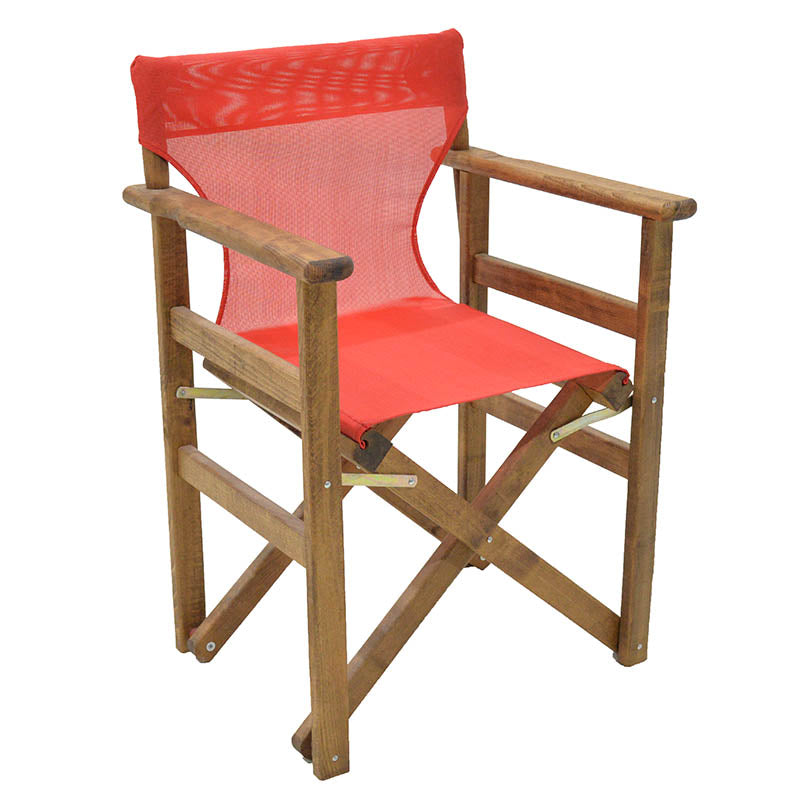 Folding Garden Armchair SPACE in walnut red with perforated cloth, showcasing its solid beech wood frame and stylish design.