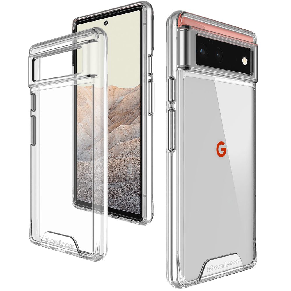 iCoverLover Shockproof Clear Case for Google Pixel 6, showcasing its transparent design and protective features.