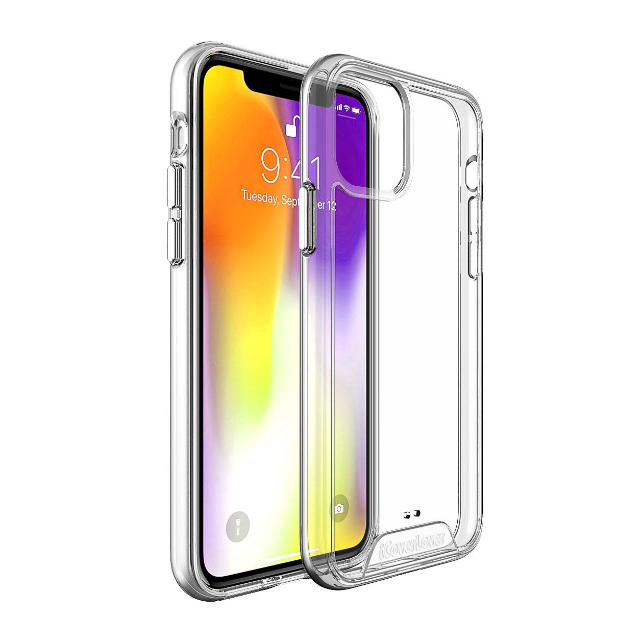 iCoverLover Shockproof Clear Case for iPhone 11 Pro, showcasing a thin and transparent design with anti-scratch bezels.