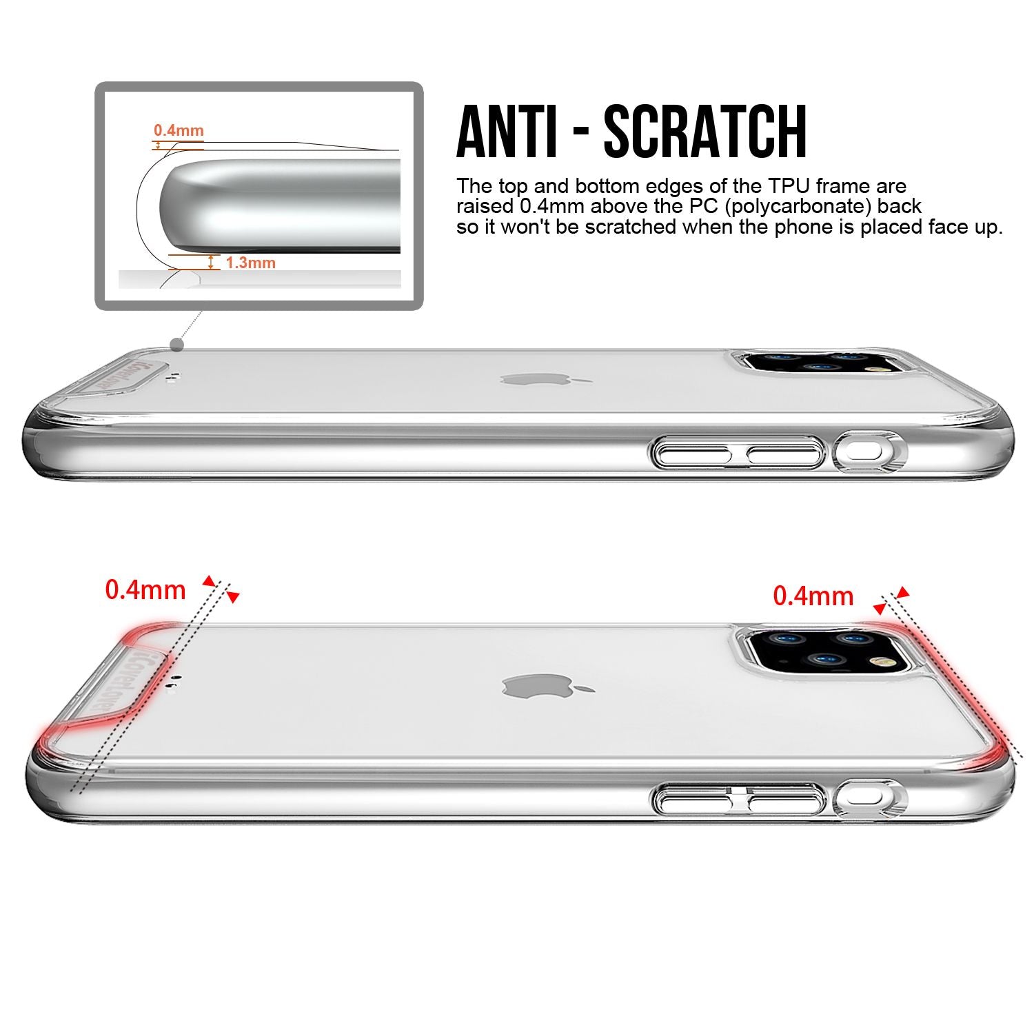 iCoverLover Shockproof Clear Case for iPhone 11 Pro Max, showcasing a transparent design with anti-scratch bezels.