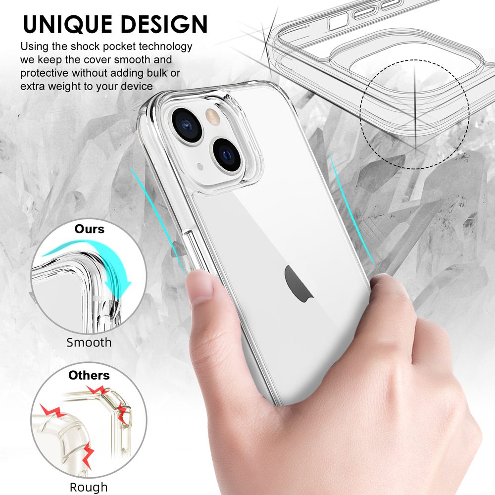 iCoverLover Shockproof Clear Case for iPhone 13 Mini, showcasing its transparent design and protective features.