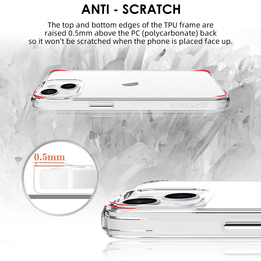 iCoverLover Shockproof Clear Case for iPhone 13 Mini, showcasing its transparent design and protective features.