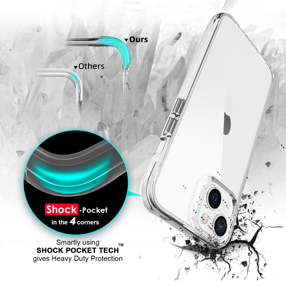 iCoverLover Shockproof Clear Case for iPhone 13 Mini, showcasing its transparent design and protective features.