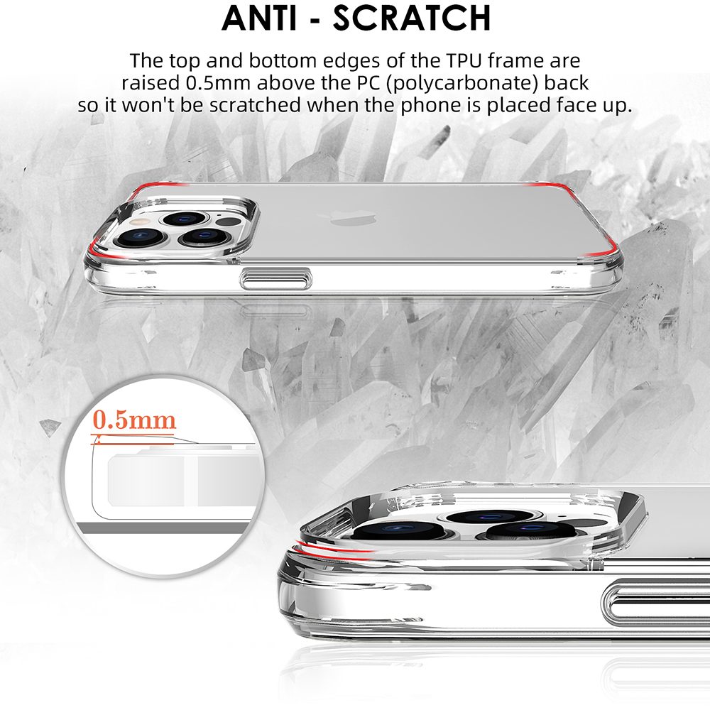 iCoverLover Shockproof Clear Case for iPhone 13 Pro Max, showcasing its transparent design and protective features.