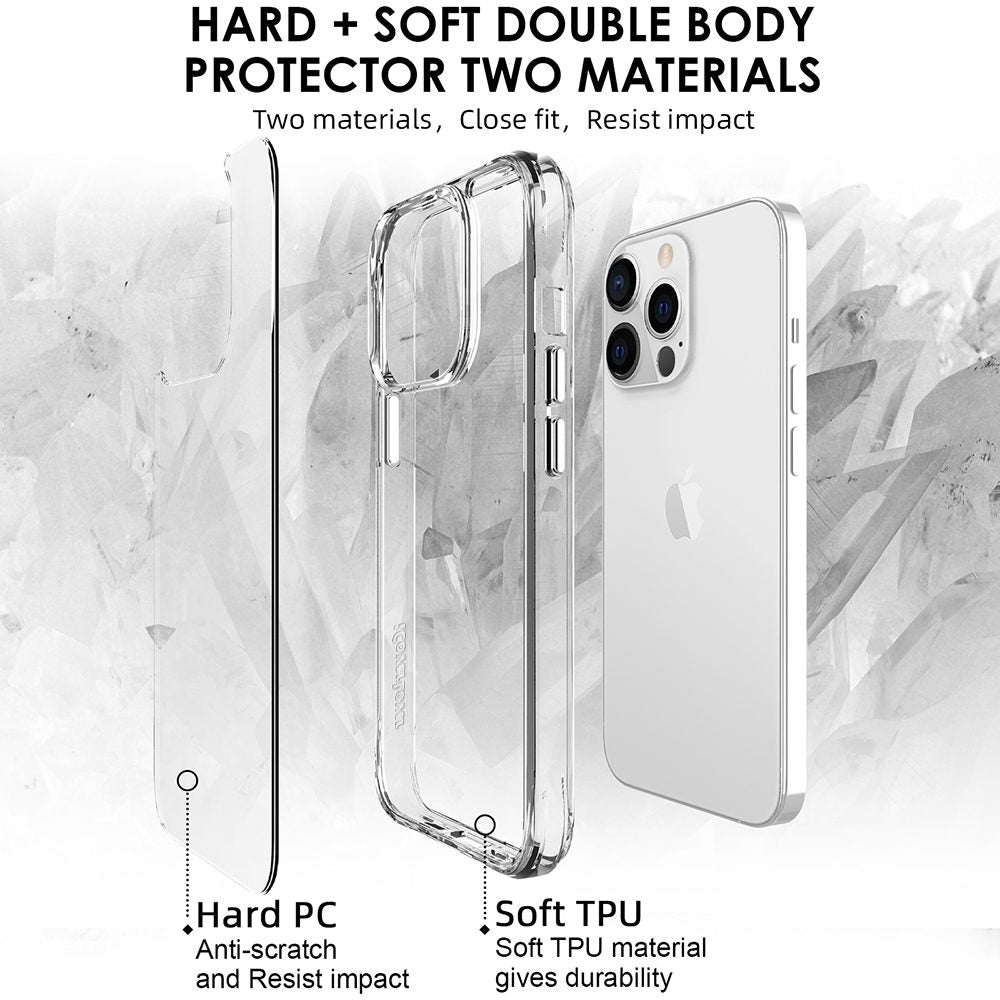 iCoverLover Shockproof Clear Case for iPhone 13 Pro Max, showcasing its transparent design and protective features.