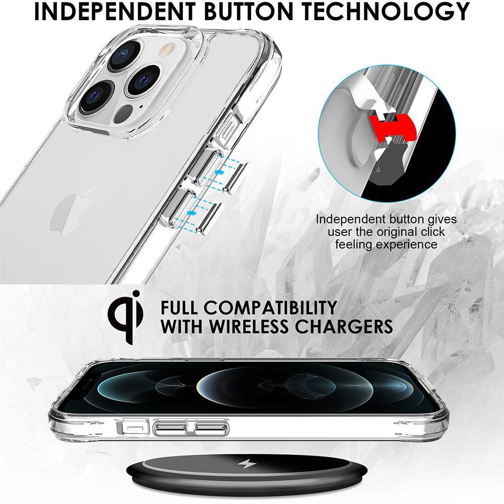 iCoverLover Shockproof Clear Case for iPhone 13 Pro Max, showcasing its transparent design and protective features.