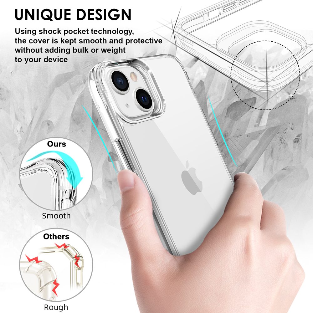 iCoverLover Shockproof Clear Case for iPhone 14, showcasing its transparent design and protective features.