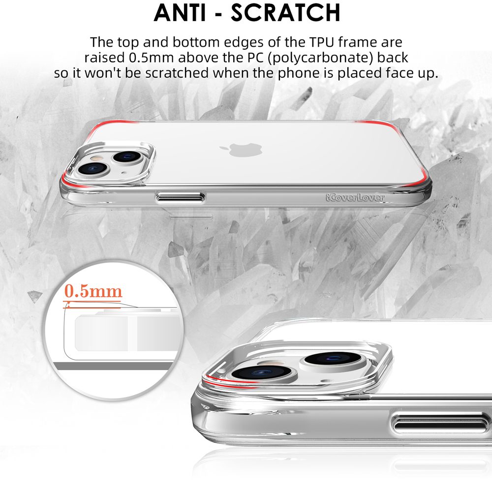 iCoverLover Shockproof Clear Case for iPhone 14, showcasing its transparent design and protective features.