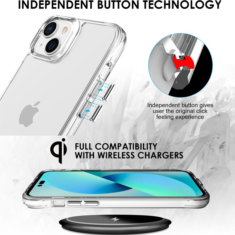 iCoverLover Shockproof Clear Case for iPhone 14, showcasing its transparent design and protective features.