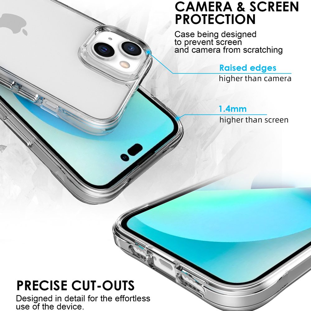 iCoverLover Shockproof Clear Case for iPhone 14, showcasing its transparent design and protective features.