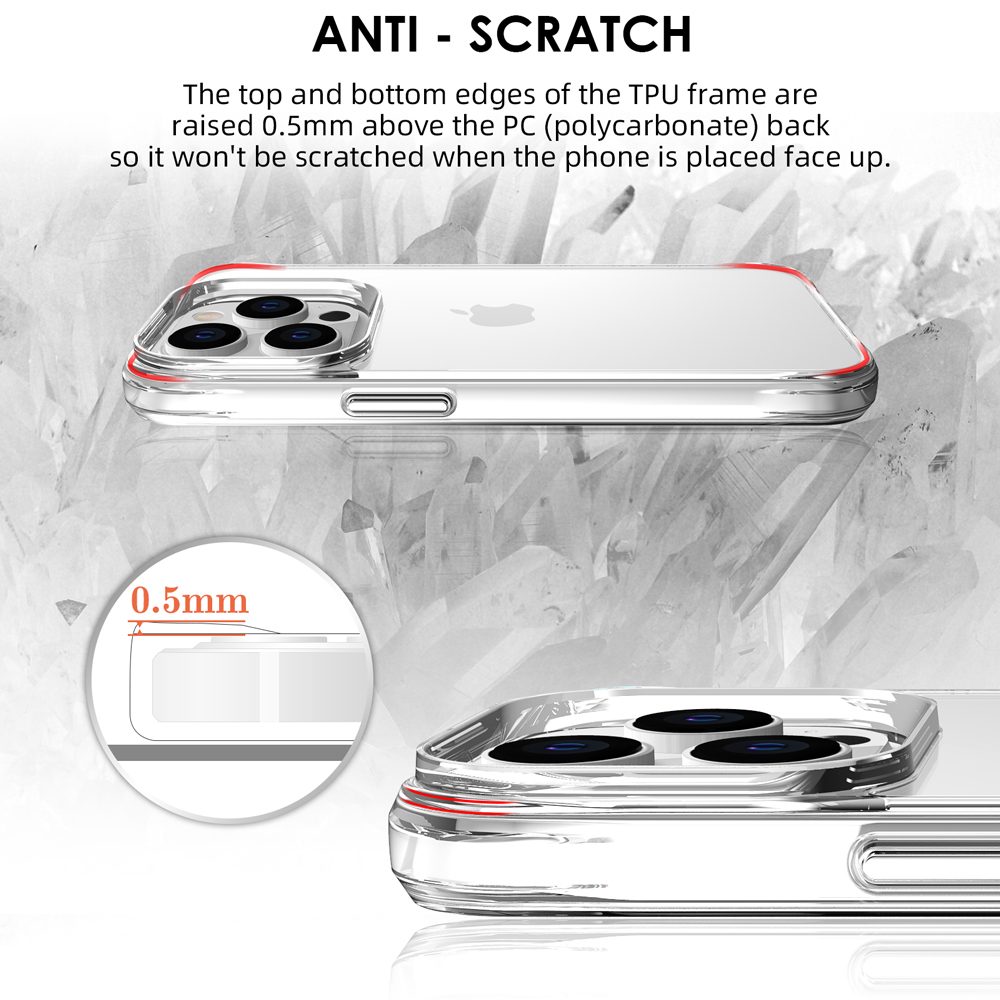 iCoverLover Shockproof Clear Case for iPhone 14 Pro, showcasing its transparent design and protective features.