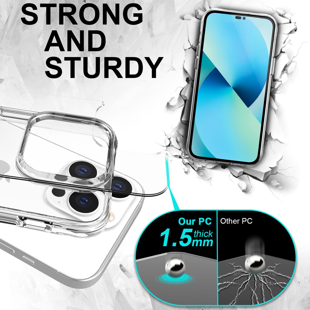 iCoverLover Shockproof Clear Case for iPhone 14 Pro, showcasing its transparent design and protective features.