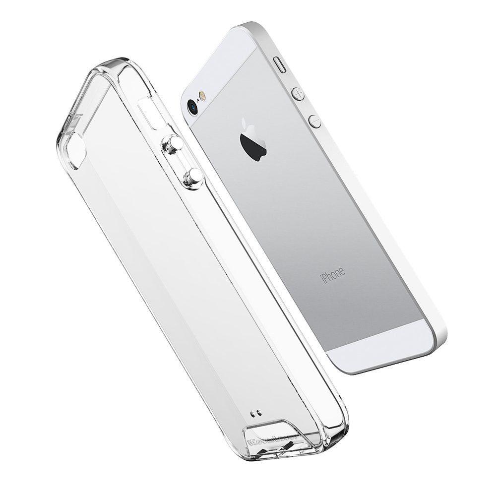 iCoverLover Shockproof Cover for iPhone SE (1st gen 2016), 5s, and 5, showcasing its clear design and protective features.