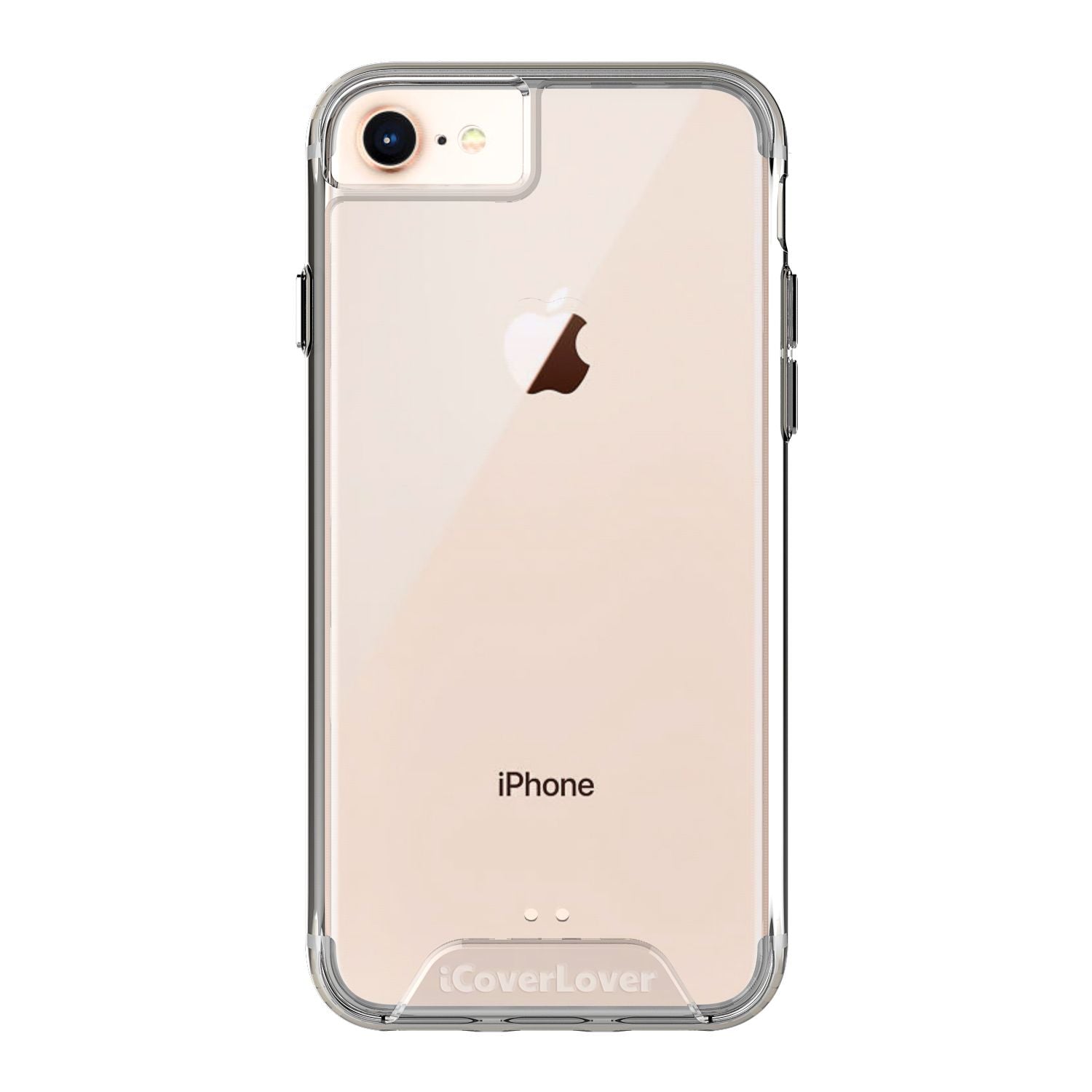 Clear shockproof case for iPhone SE 5G (2022), SE (2020), 8, 7, 6 & 6S, showcasing its sleek design and durable materials.