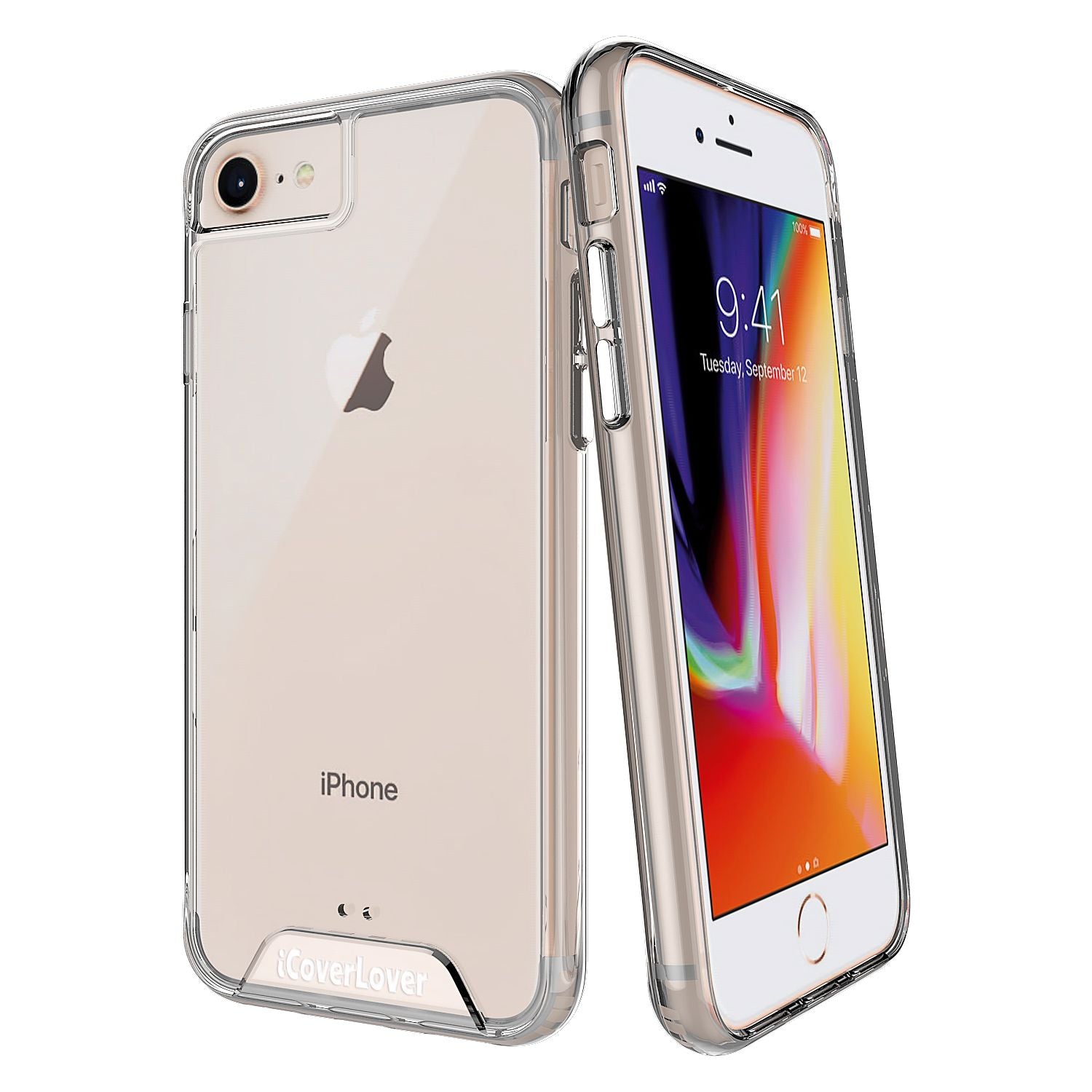 Clear shockproof case for iPhone SE 5G (2022), SE (2020), 8, 7, 6 & 6S, showcasing its sleek design and durable materials.