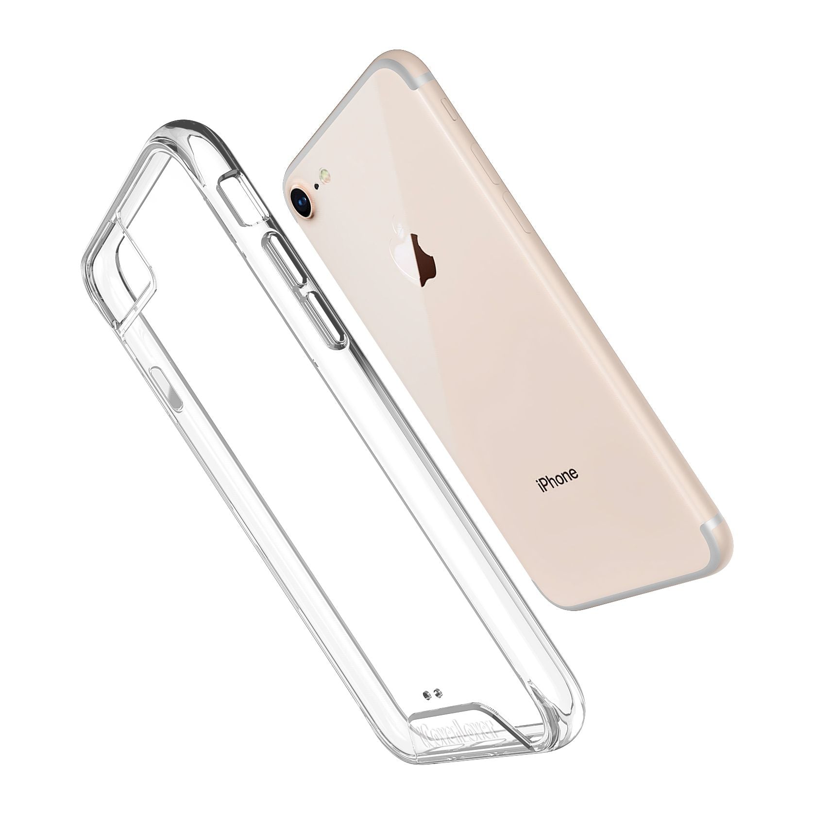 Clear shockproof case for iPhone SE 5G (2022), SE (2020), 8, 7, 6 & 6S, showcasing its sleek design and durable materials.