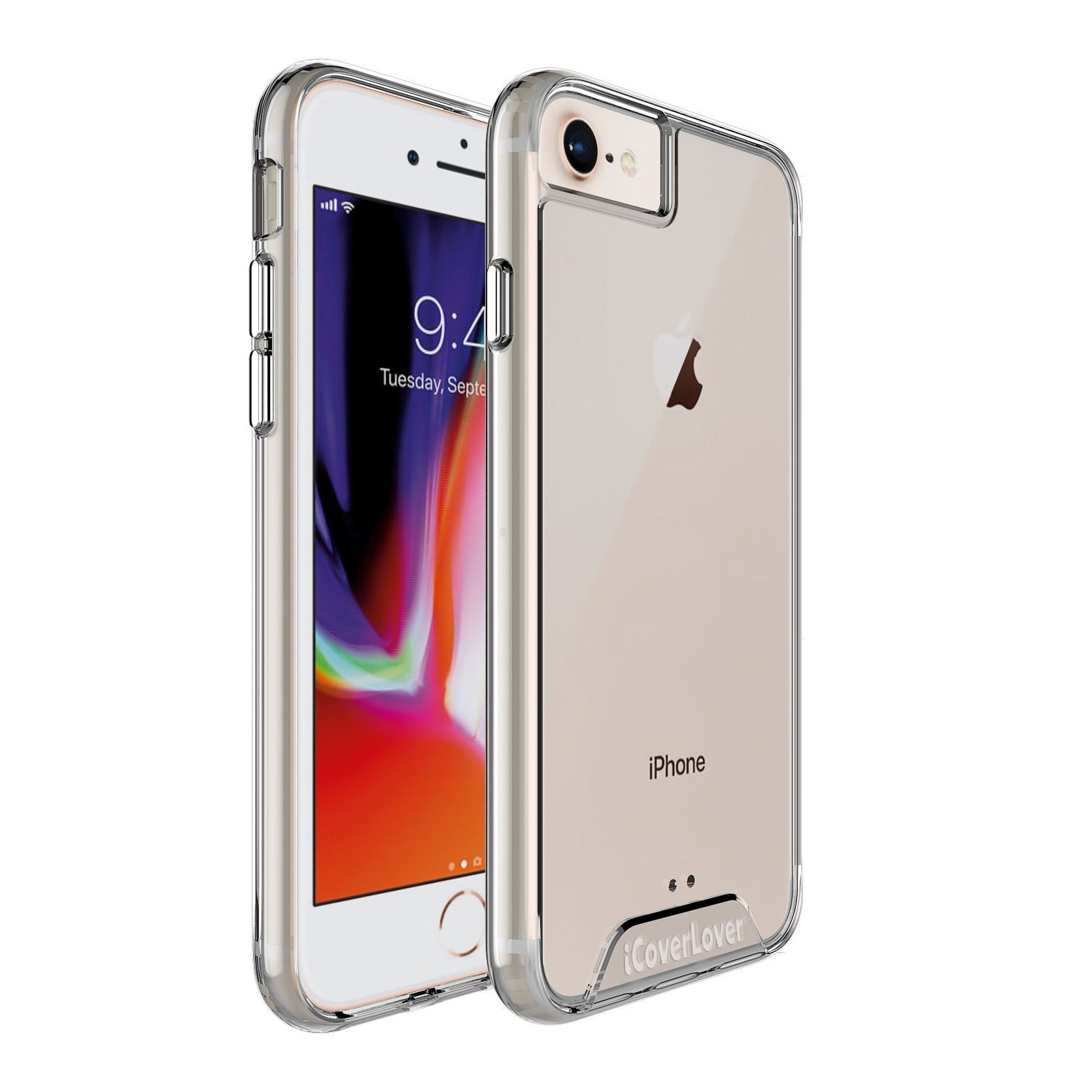 Clear shockproof case for iPhone SE 5G (2022), SE (2020), 8, 7, 6 & 6S, showcasing its sleek design and durable materials.