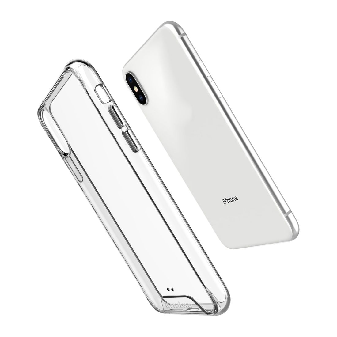 iCoverLover Shockproof Clear Case for iPhone XS and X, showcasing a transparent design with anti-scratch bezels.