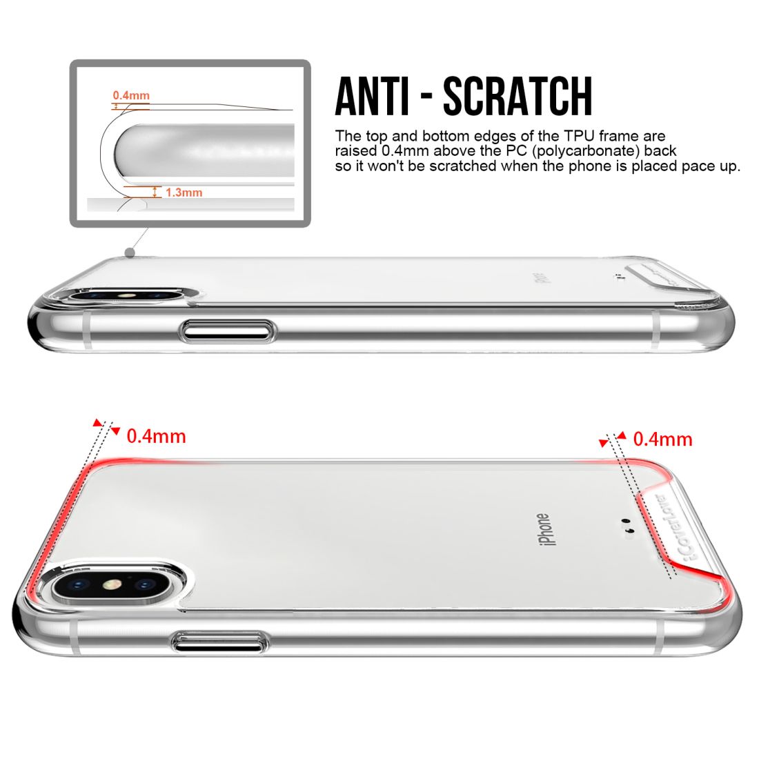 iCoverLover Shockproof Clear Case for iPhone XS and X, showcasing a transparent design with anti-scratch bezels.