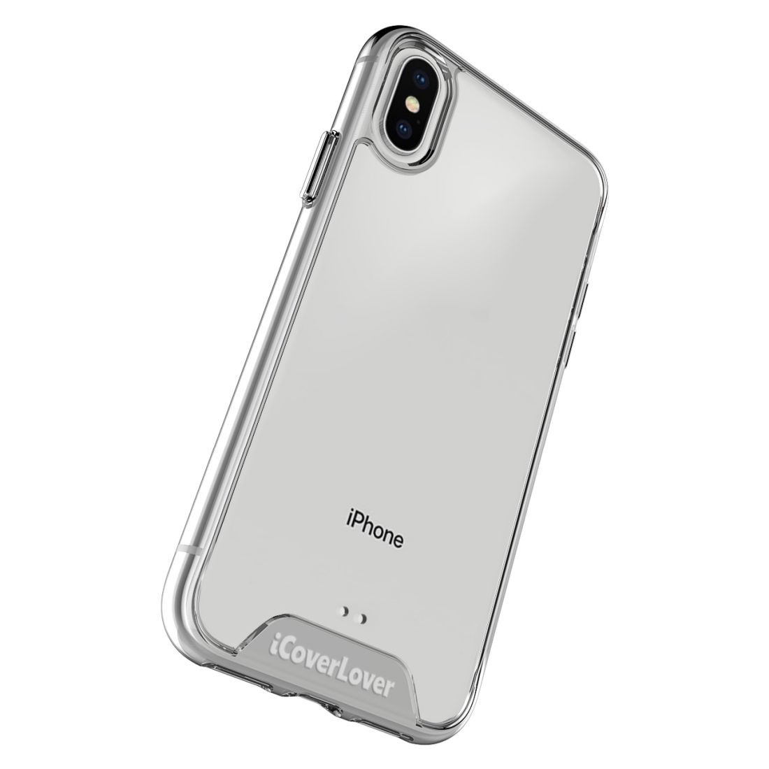 iCoverLover Shockproof Clear Case for iPhone XS and X, showcasing a transparent design with anti-scratch bezels.