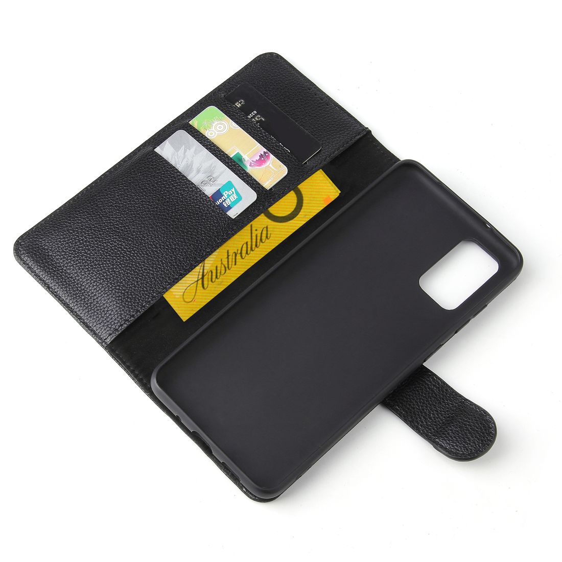 iCoverLover Genuine Leather Wallet Case for Samsung Galaxy S20+ Plus, featuring card slots and a kickstand in a stylish design.