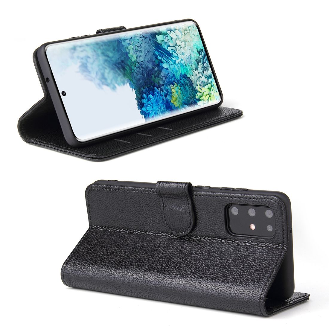 iCoverLover Genuine Leather Wallet Case for Samsung Galaxy S20+ Plus, featuring card slots and a kickstand in a stylish design.