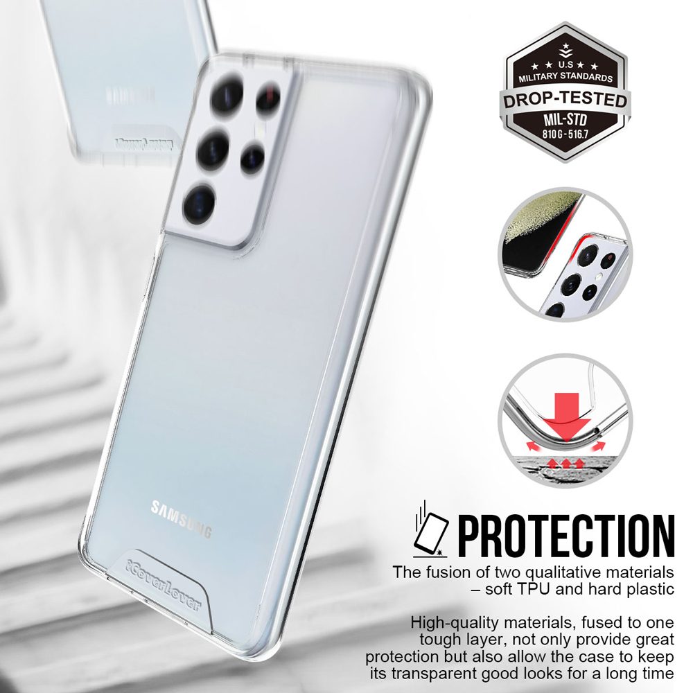 iCoverLover Shockproof Clear Case for Samsung Galaxy S21 Ultra, showcasing its transparent design and durable materials.