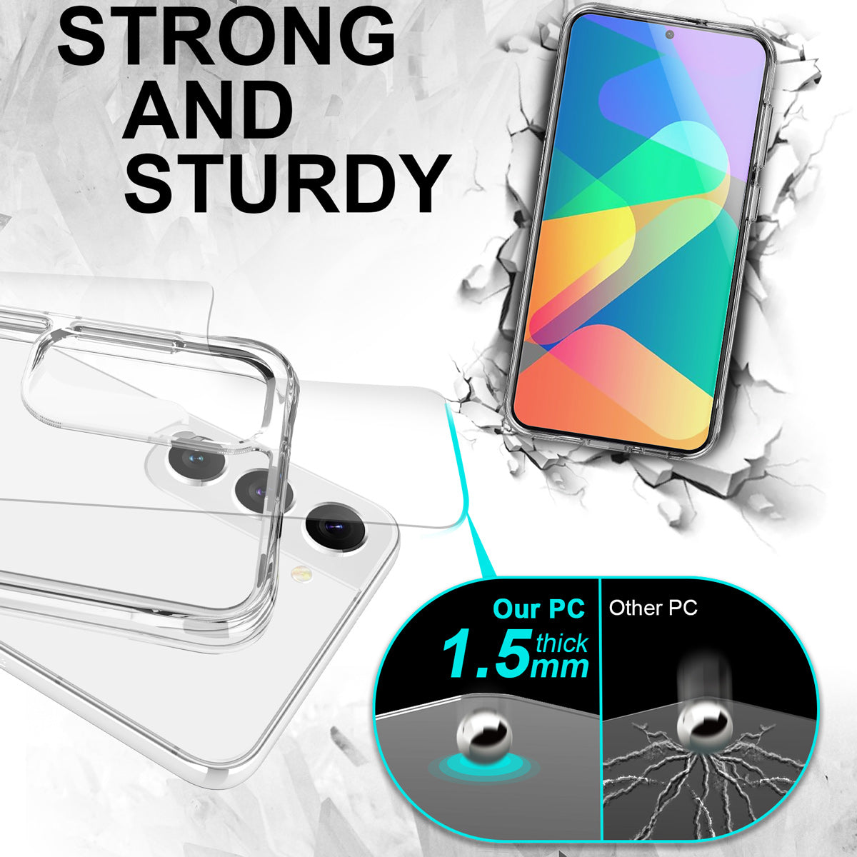 Clear slim shock-proof case for Samsung Galaxy S23, showcasing its design and protective features.