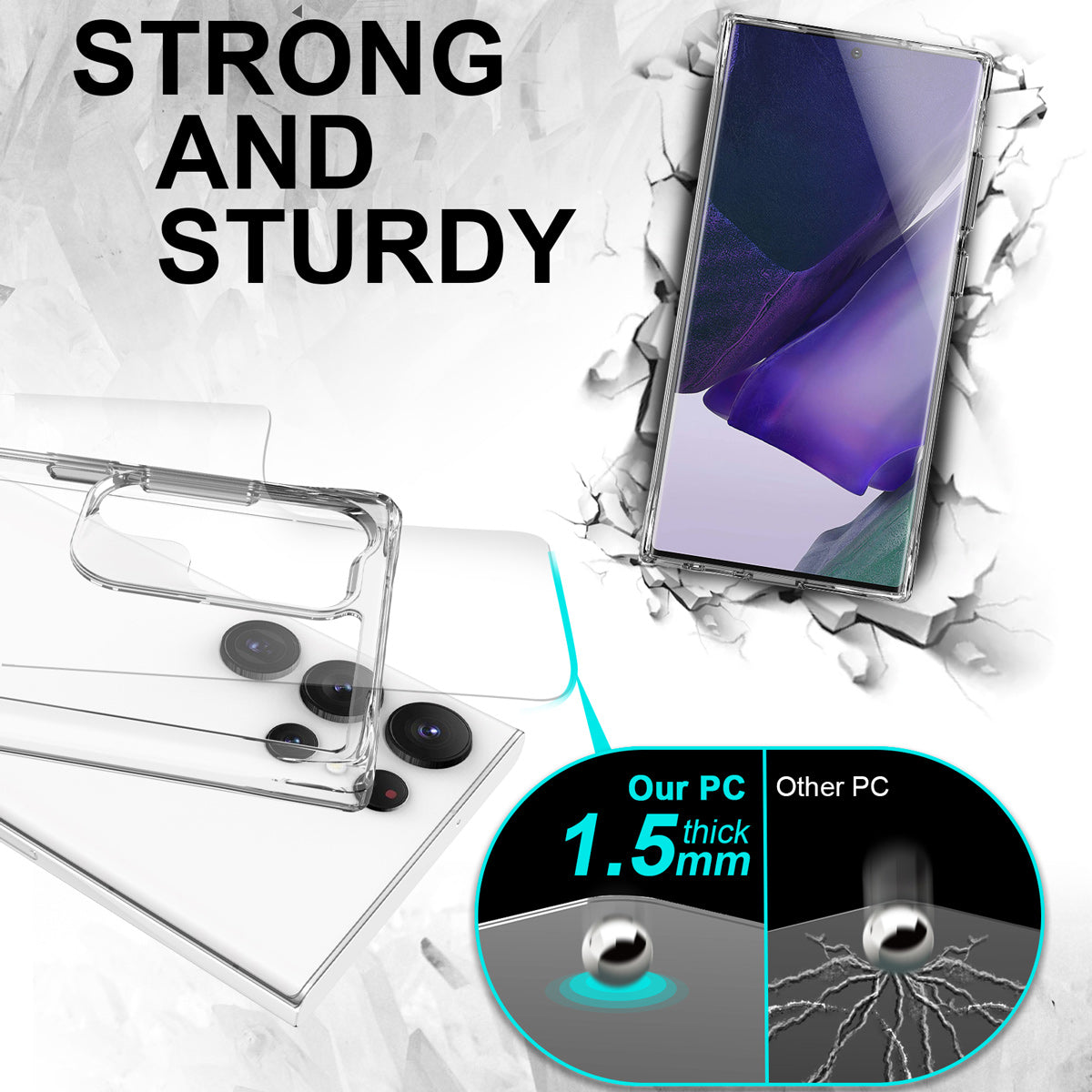 iCoverLover Slim Shock-proof Case for Samsung Galaxy S23 Ultra, showcasing its transparent design and durable materials.