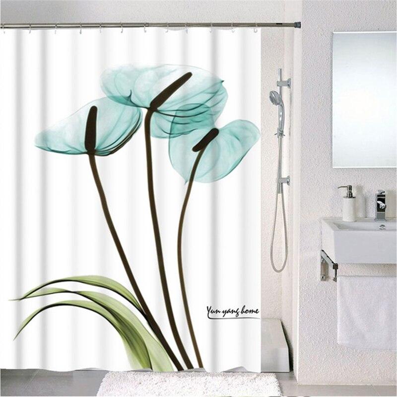 Forest Nordic Style Shower Curtain set featuring green tropical plants and cacti, made from waterproof polyester fabric with included hooks.