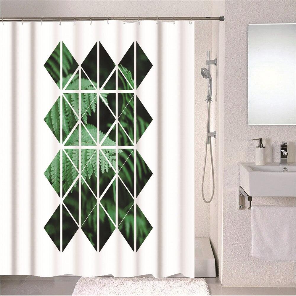 Forest Nordic Style Shower Curtain set featuring green tropical plants and cacti, made from waterproof polyester fabric with included hooks.