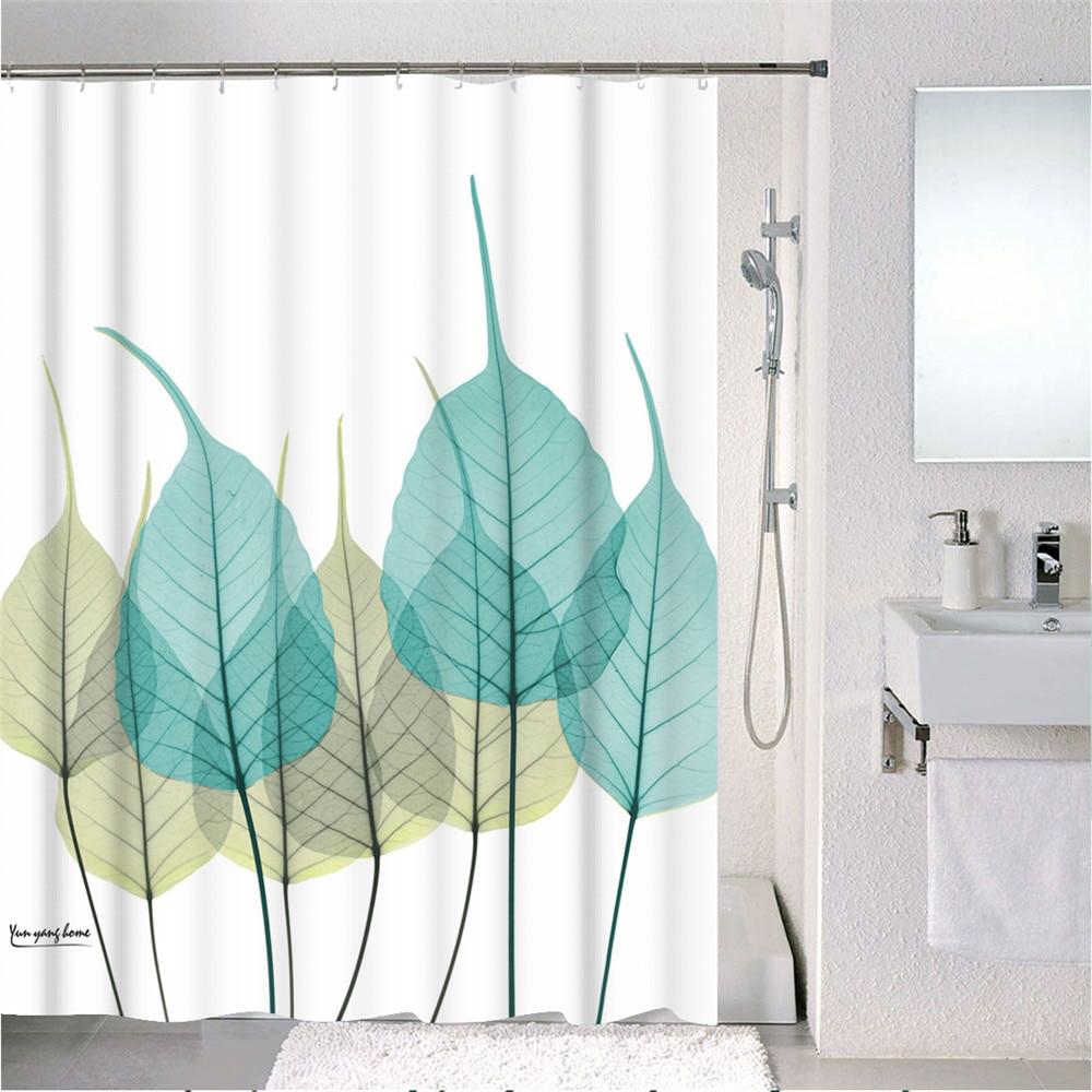 Forest Nordic Style Shower Curtain set featuring green tropical plants and cacti, made from waterproof polyester fabric with included hooks.