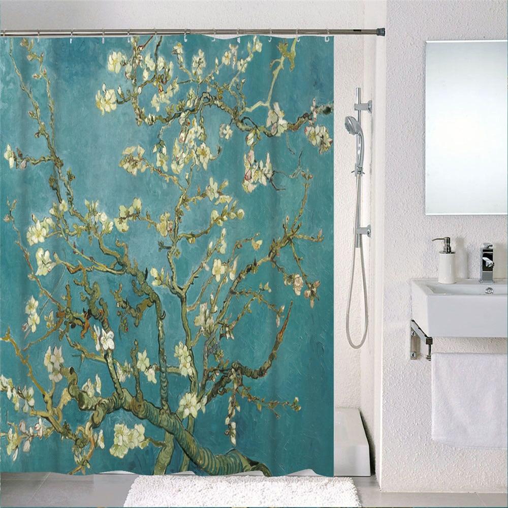 Forest Nordic Style Shower Curtain set featuring green tropical plants and cacti, made from waterproof polyester fabric with included hooks.