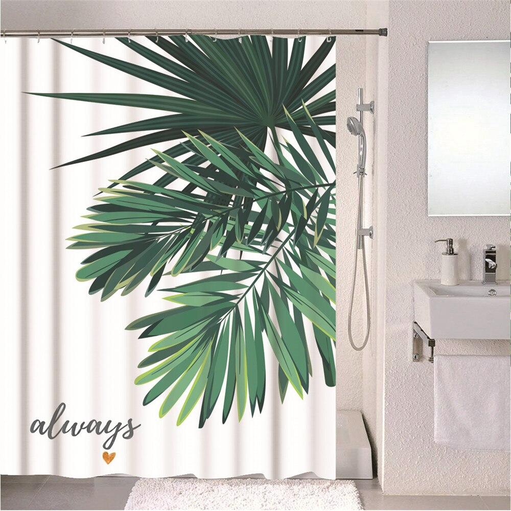 Forest Nordic Style Shower Curtain set featuring green tropical plants and cacti, made from waterproof polyester fabric with included hooks.