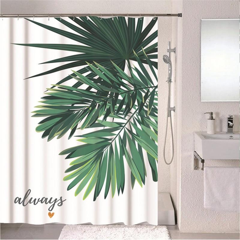 Forest Nordic Style Shower Curtain set featuring green tropical plants and cacti, made from waterproof polyester fabric with included hooks.