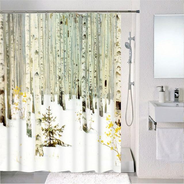 Forest Nordic Style Shower Curtain set featuring green tropical plants and cacti, made from waterproof polyester fabric with included hooks.