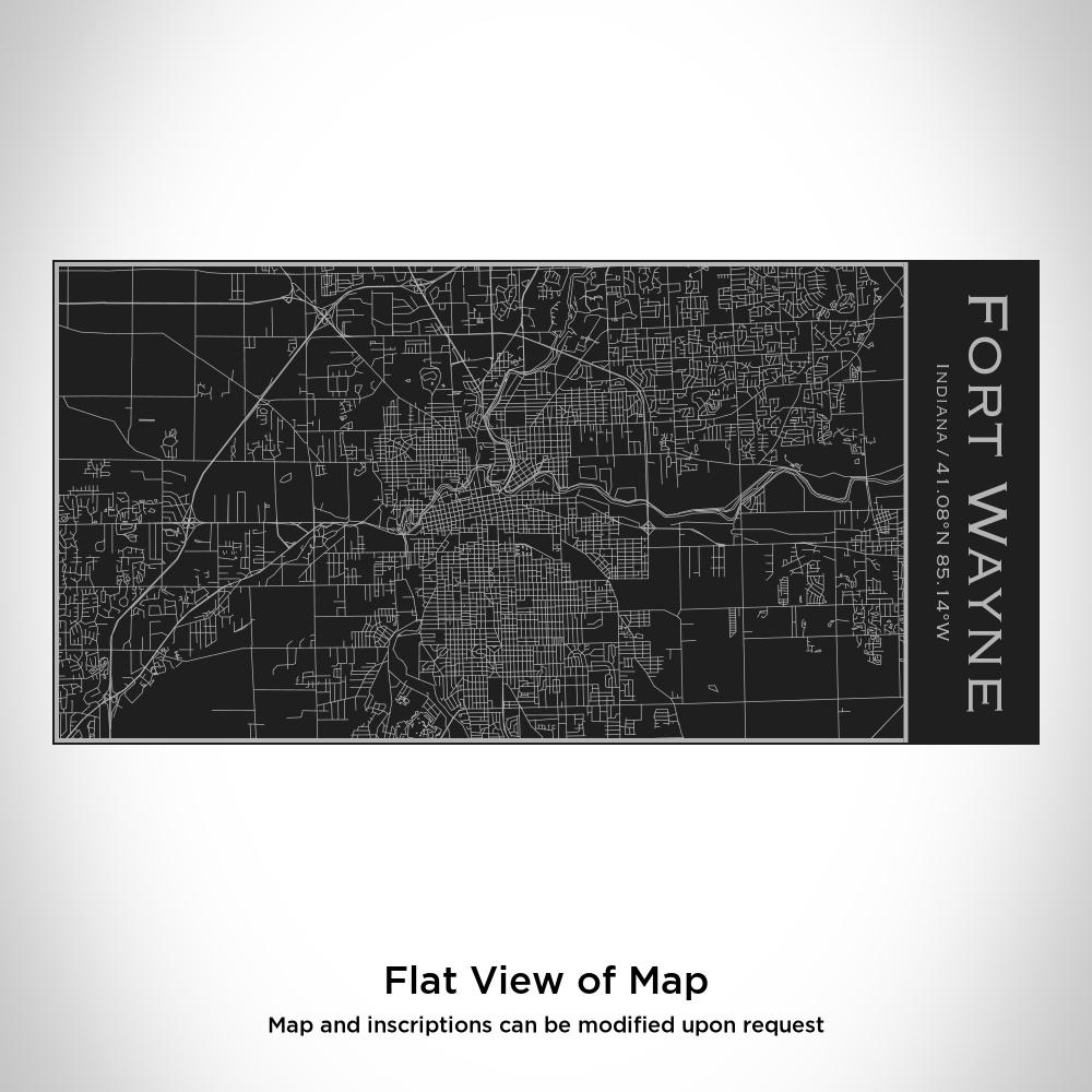 Matte black insulated bottle featuring a custom engraved map of Fort Wayne, Indiana with coordinates.