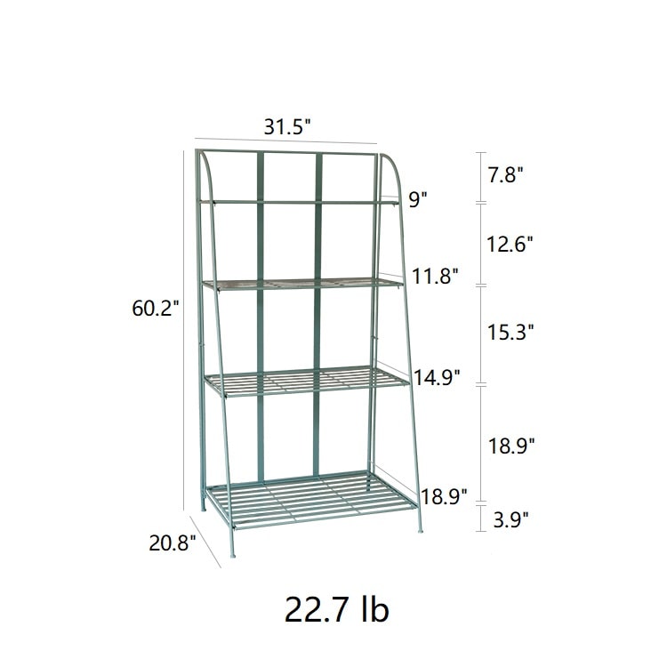 Four Tire Foldable Metal Shelf in green and blue, showcasing its stylish design and four-tier structure.