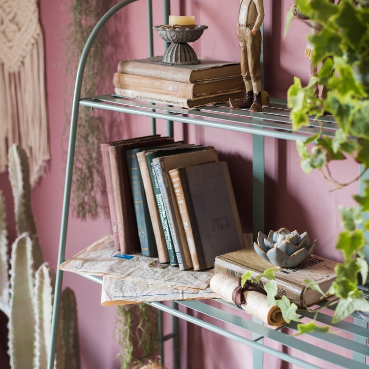 Four Tire Foldable Metal Shelf in green and blue, showcasing its stylish design and four-tier structure.