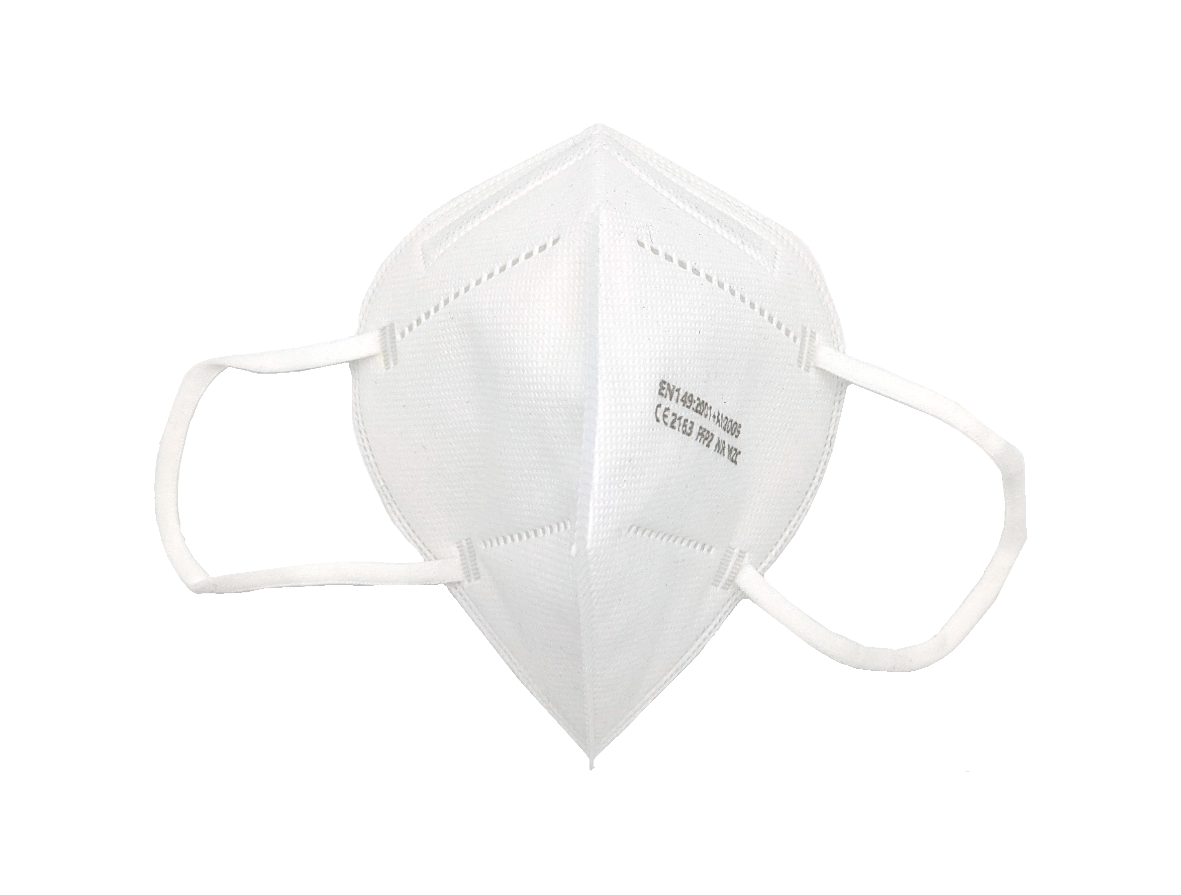 FFP2 half mask respirator, lightweight and foldable with elasticated ear loops and nose bridge clamp for a secure fit.