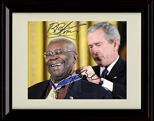 Framed 8x10 glossy print featuring BB King and George W. Bush with a printed signature.