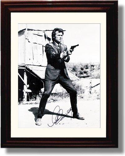 Framed 8x10 glossy print of Clint Eastwood with a printed signature, perfect for movie fans.